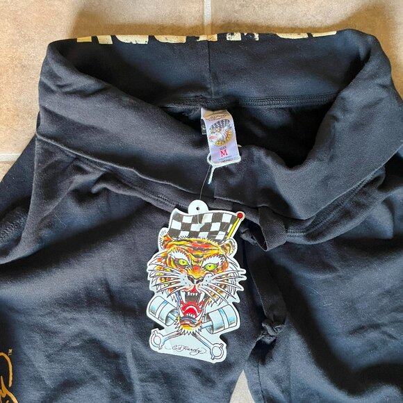 Ed Hardy Women's Black Knit Drawstring Rose Dripping Shorts Medium - Picture 8 of 9